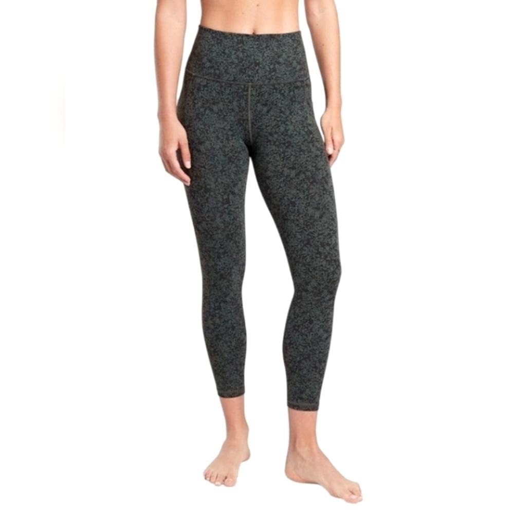 Athleta Salutation Stash Pocket II 7/8 Tights Moonflower Bali Green Size Small